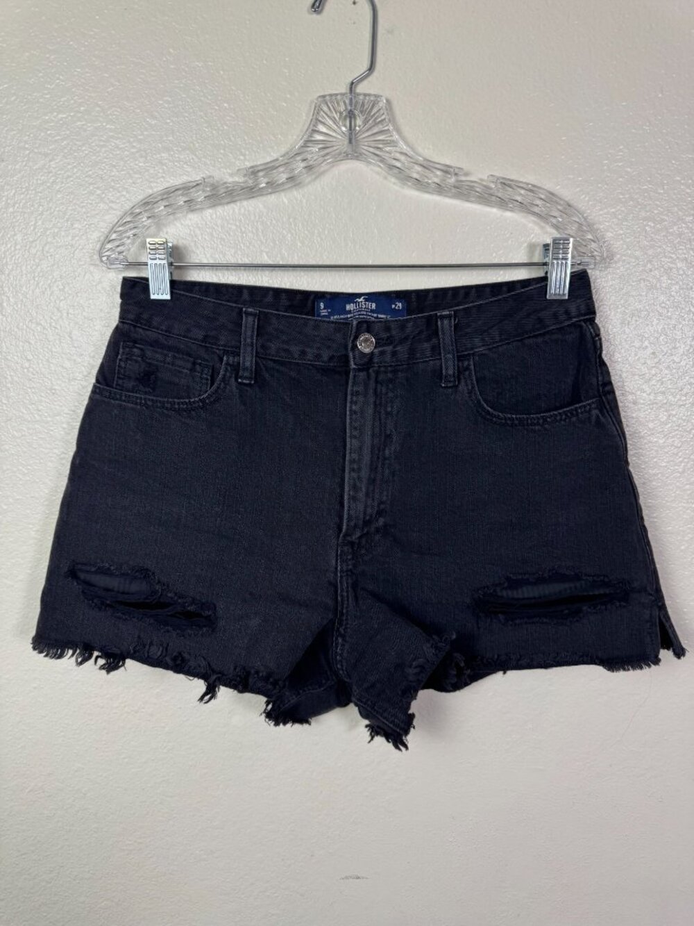 Hollister Ultra High Rise Relaxed Vintage Black Denim Jean‎ Shorts 29 3" Cotton